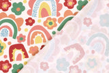 Baumwollwebware, mit Blumen und Regenbogen, wollweiß, 0,5 m