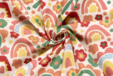 Baumwollwebware, mit Blumen und Regenbogen, wollweiß, 0,5 m