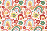 Baumwollwebware, mit Blumen und Regenbogen, wollweiß, 0,5 m