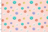 Baumwollwebware, Popeline mit Smileys, Emoticons, altrosa, 0,5 m
