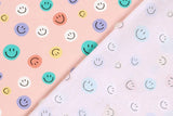Baumwollwebware, Popeline mit Smileys, Emoticons, altrosa, 0,5 m