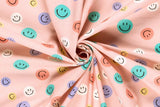 Baumwollwebware, Popeline mit Smileys, Emoticons, altrosa, 0,5 m