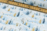 Baumwollwebware mit Winterbäumen, Tannen, hellblau, 0,5 m