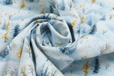 Baumwollwebware mit Winterbäumen, Tannen, hellblau, 0,5 m