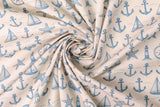 Baumwollwebware, Popeline mit Ankern, maritim, beige, 0,5 m