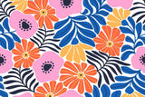 Baumwolle, Popeline mit Blumen, royalblau, 0,5 m