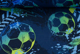 Baumwollwebware Fußball, kiwigrün, dunkelblau, 0,5 m