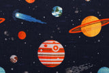 Baumwollwebware "Tim" mit Planeten, Weltraum, dunkelblau, 0,5 m