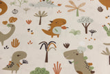 Baumwollwebware mit Dinosauriern, hellbeige, ocker, 0,5 m