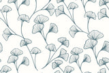 Baumwolle, Popeline mit Ginkgo Blättern, wollweiß, stahlblau, 0,5 m
