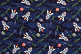 Baumwollwebware "Tim" mit Raketen und Planeten, Weltall, dunkelblau, 0,5 m