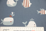 Terry Crepe, Krepp, Fische, indigoblau, 0,5 m