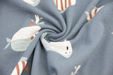 Terry Crepe, Krepp, Fische, indigoblau, 0,5 m