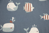 Terry Crepe, Krepp, Fische, indigoblau, 0,5 m