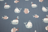 Terry Crepe, Krepp, Fische, indigoblau, 0,5 m