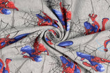 French Terry "Spider-Man" mit Spinnennetz, grau meliert, 0,5 m