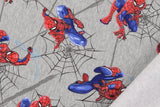Stoffpaket French Terry + Bündchen "Spider-Man" mit Spinnennetz, grau meliert, blau