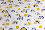 Stoffpaket French Terry + Bündchen French Terry mit Regenbogen und Sonne, Fräulein von Julie, ecru, senf