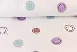 Stoffpaket French Terry + Bündchen mit Smileys, wollweiß, altgrün
