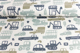 Stoffpaket French Terry + Bündchen French Terry mit Fahrzeugen, wollweiß, rauchblau