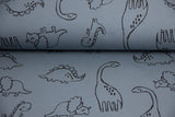 Stoffpaket French Terry + Bündchen French Terry mit Dinosauriern, blau, schwarz