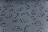 Stoffpaket French Terry + Bündchen French Terry mit Dinosauriern, blau, schwarz