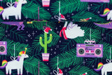 Sweat "Holly" mit Dinosauriern, Einhörnern, angeraut, dunkelblau, 0,5 m
