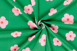Jersey mit Blumen, grün, rosa, 0,5 m