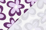 Jersey mit Blumen, wollweiß, lila, 0,5 m