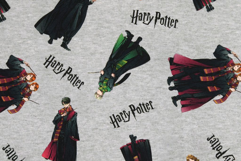 Stoffpaket Jersey + Bündchen "Harry Potter", grau meliert, schwarz