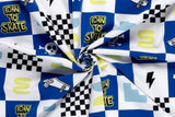 Stoffpaket Jersey + Bündchen Jersey mit Skateboards, blau, pastellgelb
