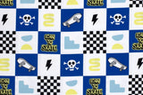Jersey mit Skateboards, weiß, blau, 0,5 m