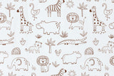 Jersey mit Safari Tieren, wollweiß, braun, 0,5 m