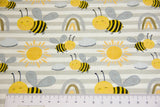Stoffpaket Jersey + Bündchen mit Bienen und Regenbögen, hellgrau, goldgelb