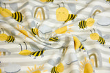 Stoffpaket Jersey + Bündchen mit Bienen und Regenbögen, hellgrau