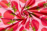Stoffpaket Jersey + Bündchen Jersey mit großen Erdbeeren, rosa, rot