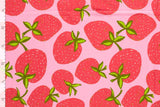 Stoffpaket Jersey + Bündchen Jersey mit großen Erdbeeren, rosa, rot