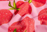 Stoffpaket Jersey + Bündchen Jersey mit großen Erdbeeren, rosa, rot