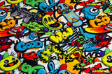 Stoffpaket Jersey + Bündchen Graffiti, bunt, schwarz