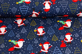Restmenge 90 cm Jersey mit Weihnachtsmann, Weihnachten, marine