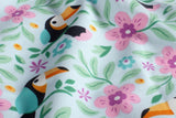 Stoffpaket Jersey + Bündchen Jersey mit Tukan und Blumen, hellblau, mint