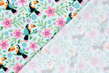 Stoffpaket Jersey + Bündchen Jersey mit Tukan und Blumen, hellblau, mint