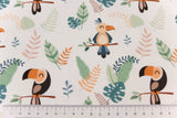 Jersey mit Vögeln, Tukan, weiß Meterware online kaufen Kinderkleidung