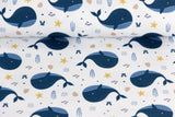 Kombi-Stoffpaket Jersey mit Walen und Streifen, weiß, marine