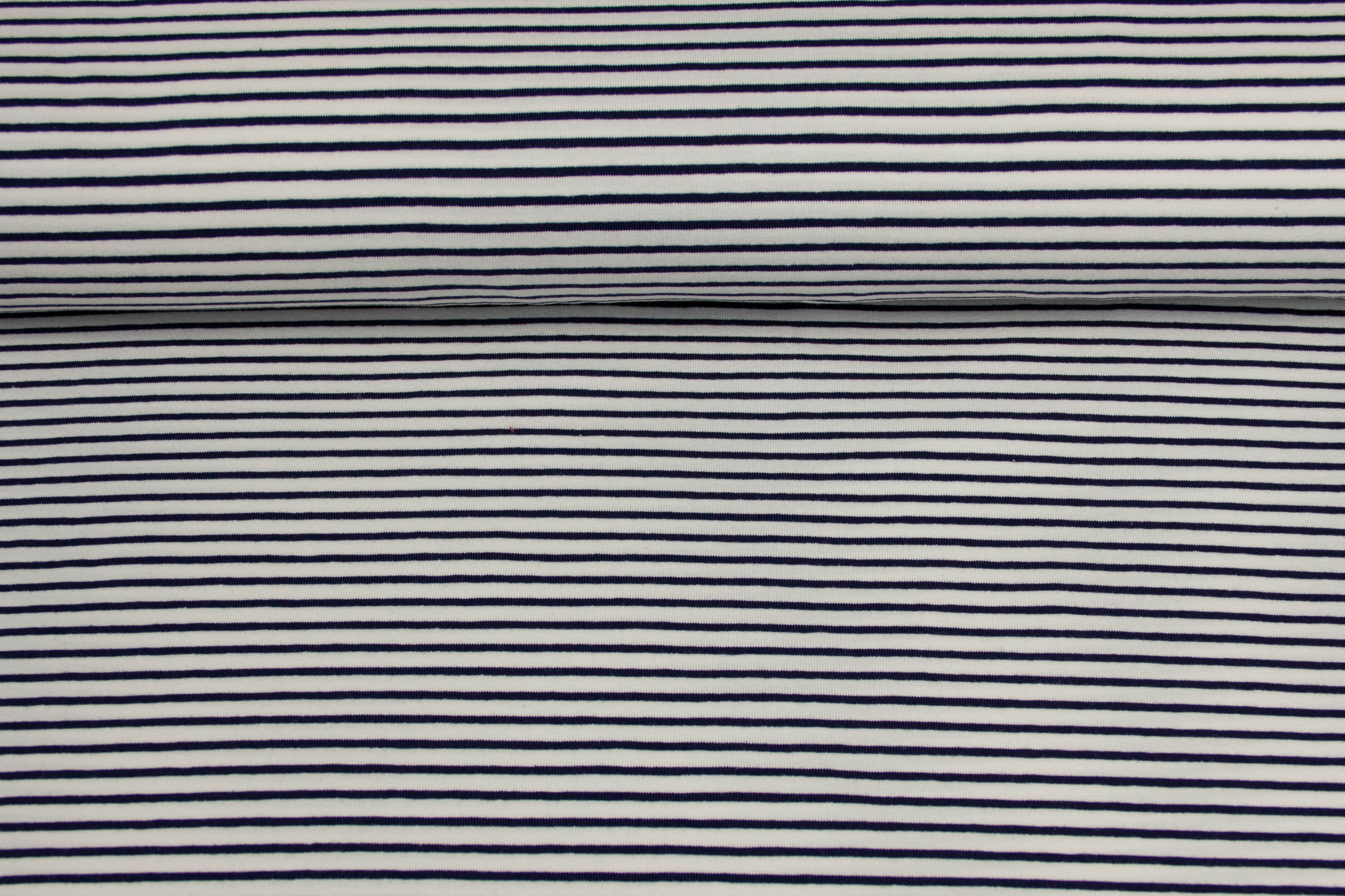 Restmenge 50 cm Jersey mit Streifen, weiß, marine