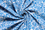 Musselin mit Blumen, blau, wollweiß, 0,5 m