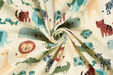 Musselin mit Giraffen Elefanten Meterware beige