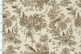 Musselin mit Blumen und Vögeln, taupe, 0,5 m