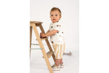 Musselin Blockstreifen gestreift Meterware beige Tragebeispiel