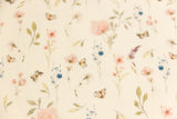 Restmenge 47 cm Rib Jersey, Rippenjersey mit Blumen und Schmetterlingen, beige